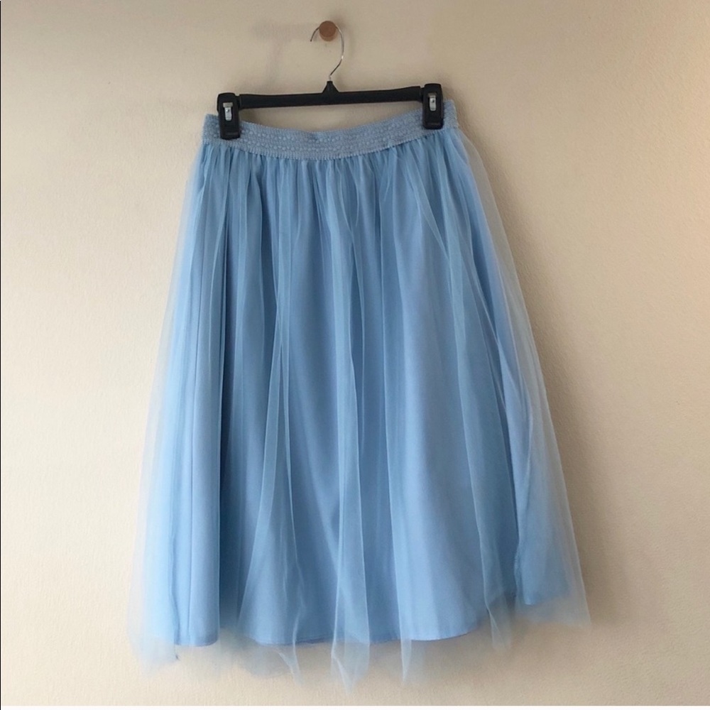 miami Light Blue Tulle Midi Skirt